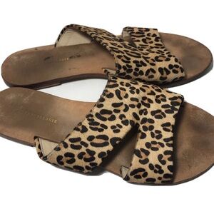 Anthropologie leopard hair slide sandals. Size 10.